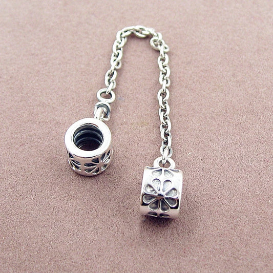 Cadena de seguridad plata 925 con charms mariposa, margarita, gato, oso y castillo – Compatible con pulsera Pandora mujer