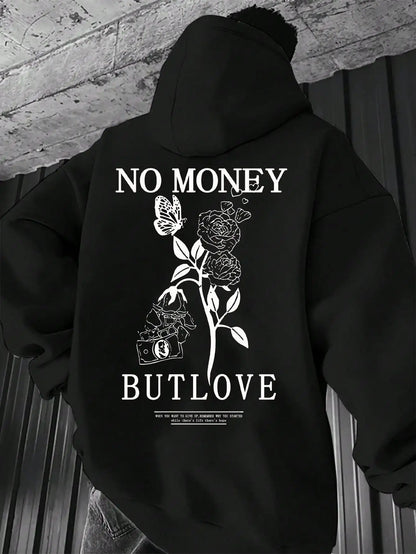 Hoodie Floral Pareja – Sudadera con Capucha Hombre Oversize, Estampado de Letras para Primavera y Otoño