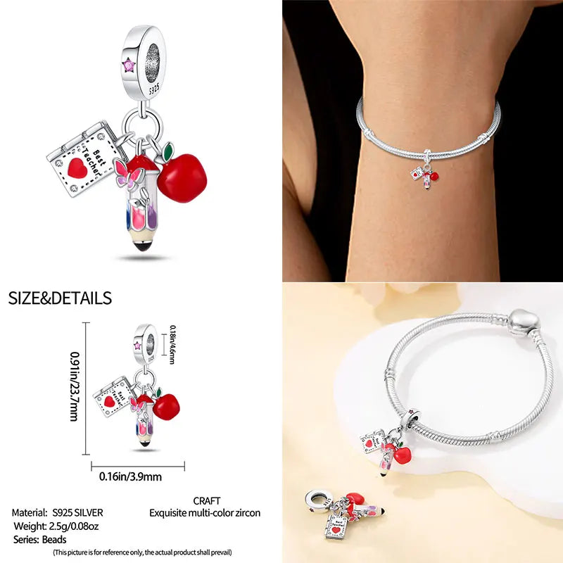 Charm Profesional Médico en Plata 925 | Profesora/Docente | Compatible con Pulsera Pandora Original