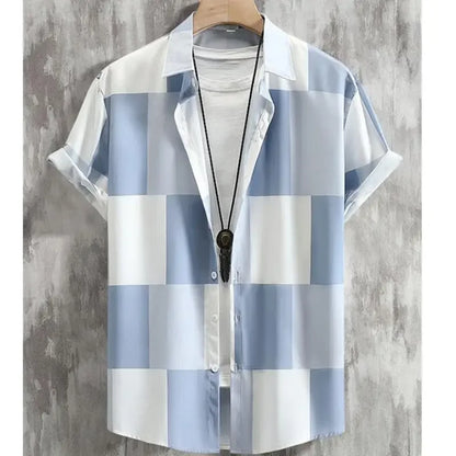 Camisa Oversize Hombre Verano | Shirt 3D Patchwork Plaid Estampada Casual Streetwear Manga Corta