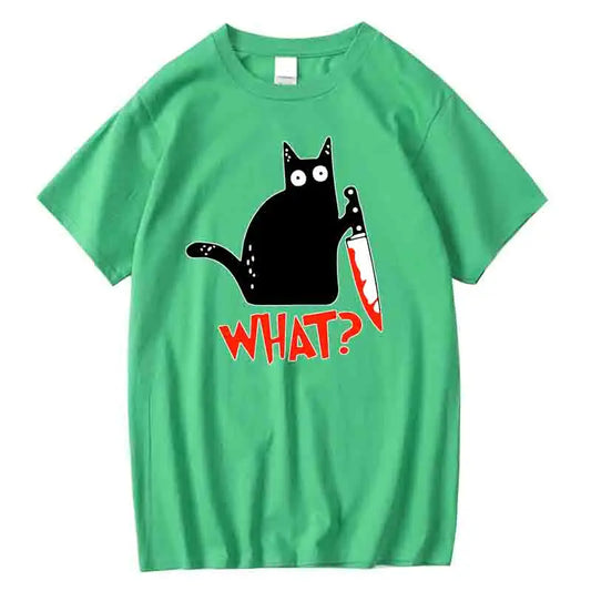 Camiseta Oversize “Funny Knife Cat” – T-shirt Cartoon, Manga Corta, Algodón Transpirable, Casual Verano para Hombre