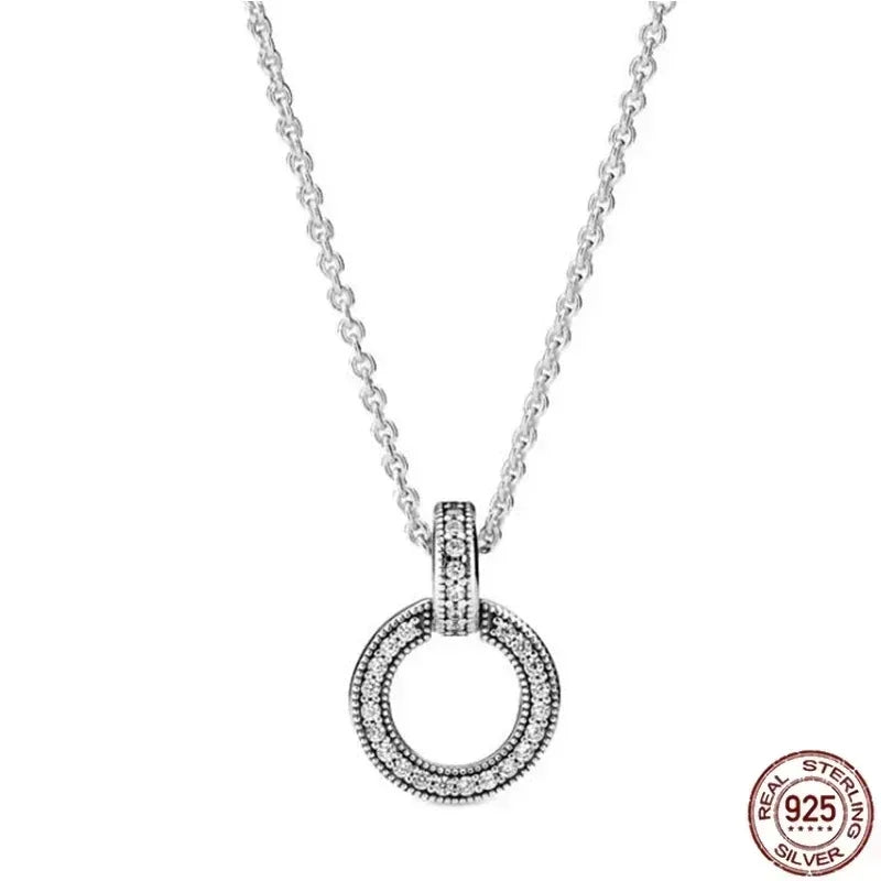 Collar colgante corazón redondo plata 925 – Dije clásico brillante compatible Pandora