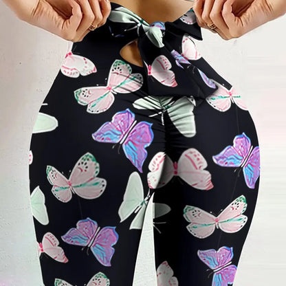 Leggings Mujer Cintura Alta Push Up | Mallas Fitness Yoga con Estampado Mariposa y Lazo Sexy