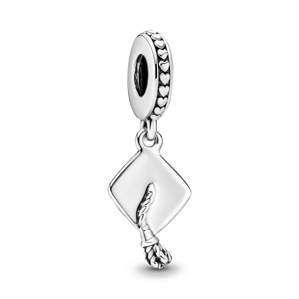 Charm colgante maestra plata 2023 – Abalorio en forma de cuaderno, lápiz y birrete para pulsera tipo Pandora mujer