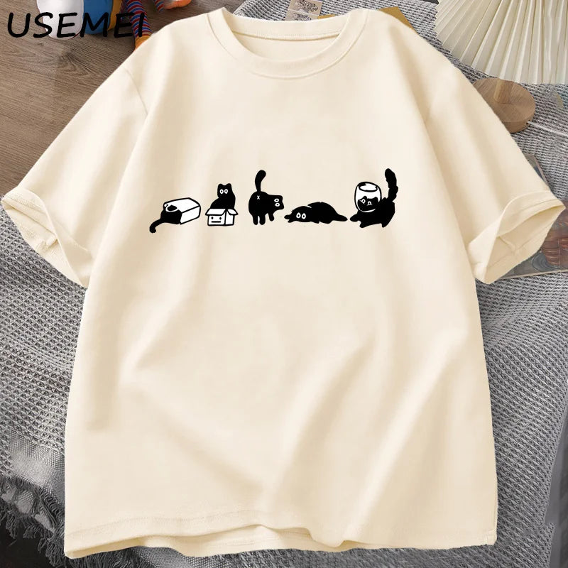 Camiseta Unisex 2025 | Oversize “Five Mood Cats” para Amantes de los Gatos