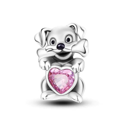 Charm Mascotas y Animales en Plata 925 – Gatito, Perrito y Oveja con Circonitas de Colores | Compatible Pulsera Pandora