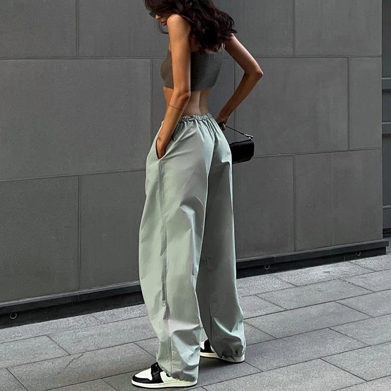 Pantalones Cargo Mujer Y2K | Parachute Oversize Tiro Bajo Pierna Ancha