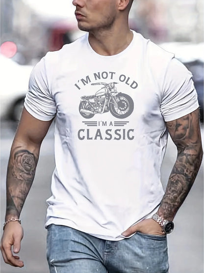 Camiseta Oversize de Verano 100% Algodón para Hombre | Estilo Motociclista con Estampado Clásico y Cuello Redondo