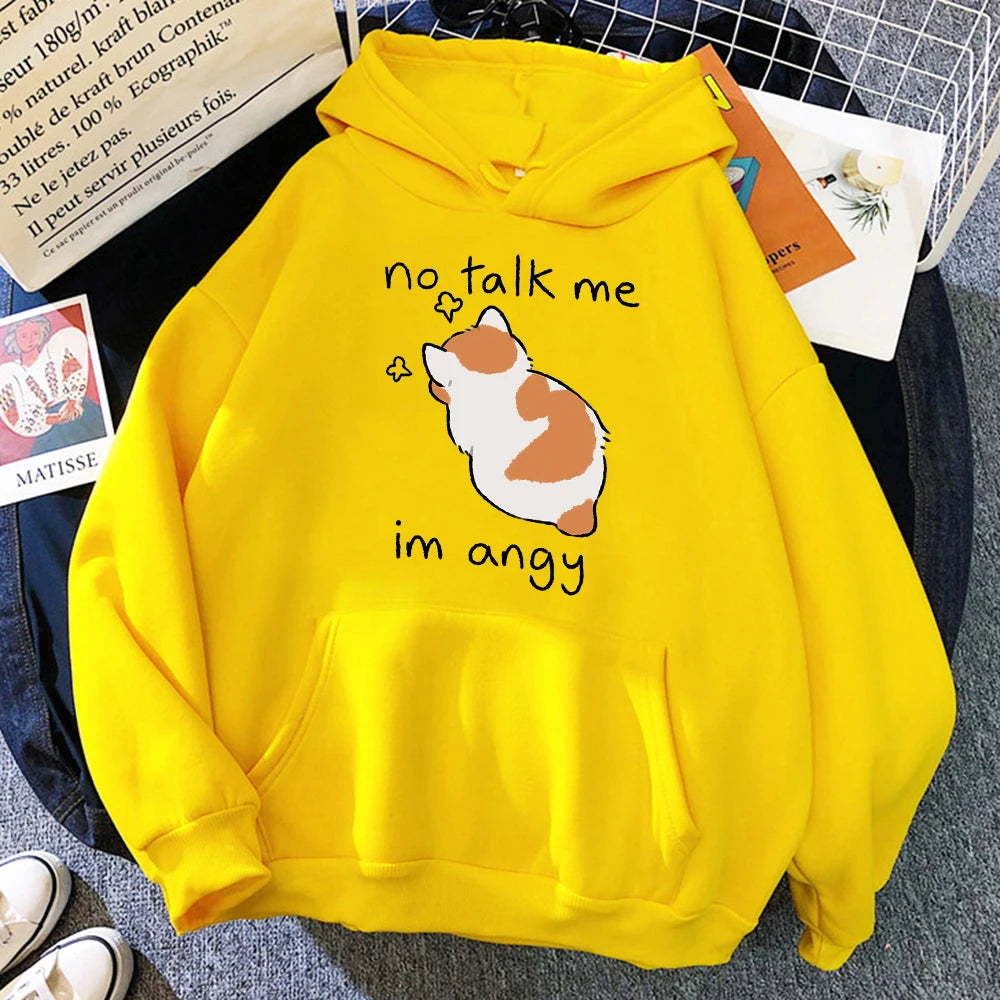 Hoodie Oversize Mujer Algodón | Sudadera Gato Enojado Hip Hop Streetwear Casual