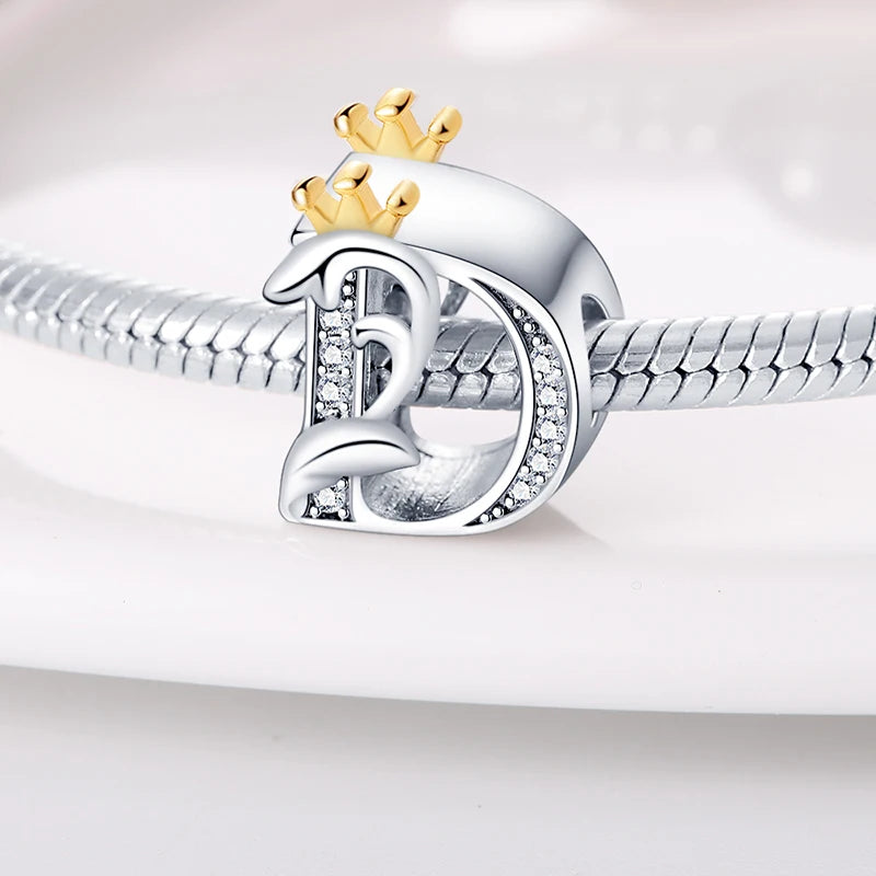 Charm letras alfabeto inglés de plata 925 – Colgante inicial A-Z para pulsera tipo Pandora, joyería DIY personalizada