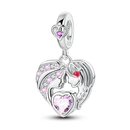 Charm Plata 925 Día de la Madre | Dije Corazón Rosa Love Mom Compatible Pandora Pulsera Collar Mujer