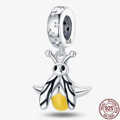 Charm camaleón y luciérnaga que brilla en la oscuridad – Plata 925 para pulsera tipo Pandora, joyería DIY única