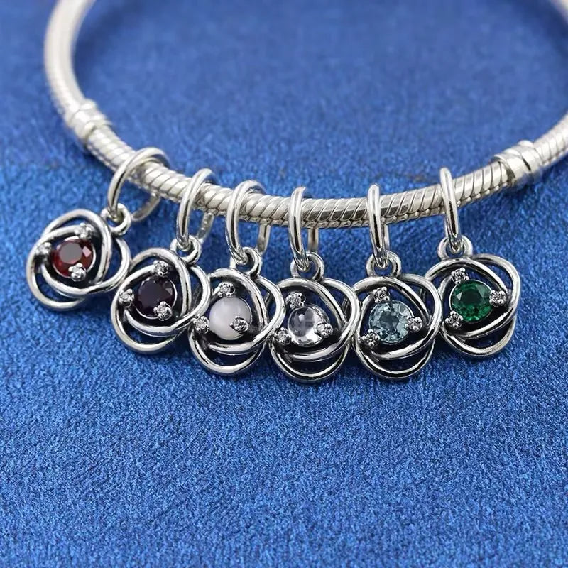 Charm Corazón con Piedras de Nacimiento en Plata 925 – Abalorios Eternity para Pulseras Originales Mujer