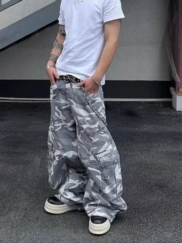 Pantalones Cargo Camuflados Y2K Hombre | Jeans Baggy Oversize Pierna Ancha Streetwear 2025