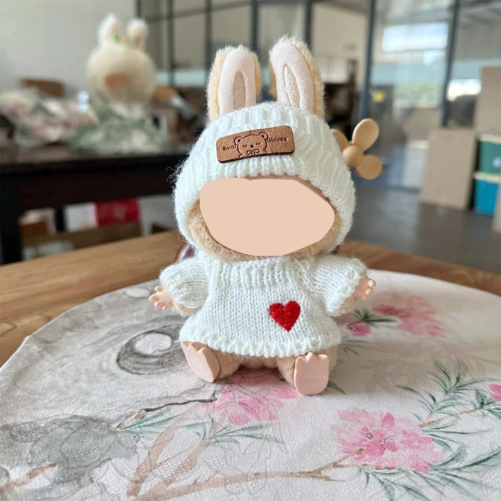 Accesorios Muñeca Conejito – Ropa Tejida con Gorro Orejas de Conejo y Suéter de Corazón para Juguetes y Coleccionistas