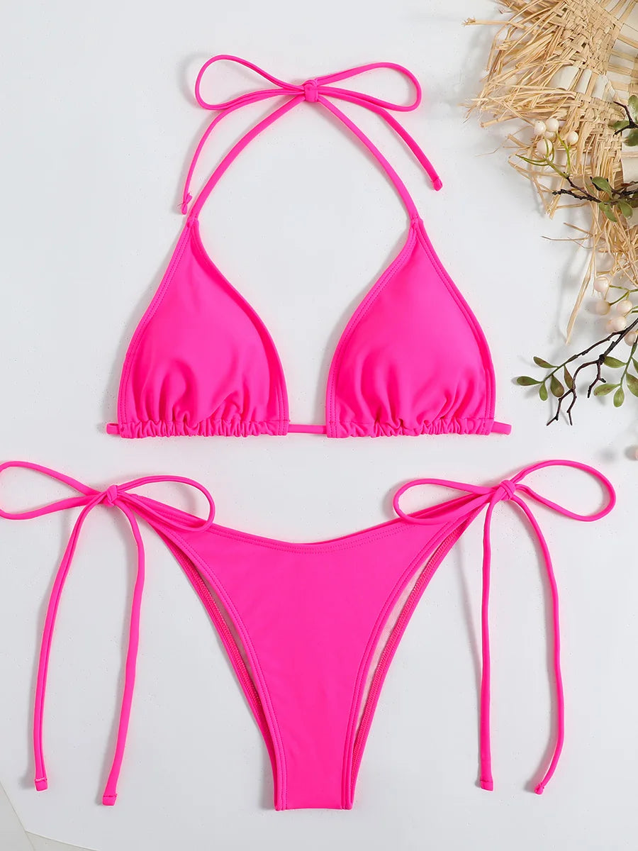 Bikini Micro Mujer 2025 | Halter Thong Lace-Up Playa y Piscina