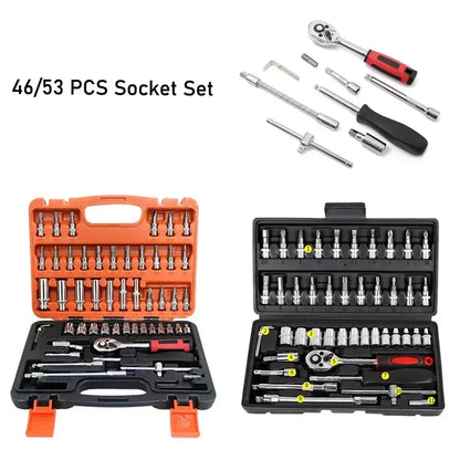 Car Toolbox Set Fast Ratchet Wrench 53/46pcs Socket Group Bit Industrial-grade Toolbox Auto Repair Tools Set Maintenance Amagi