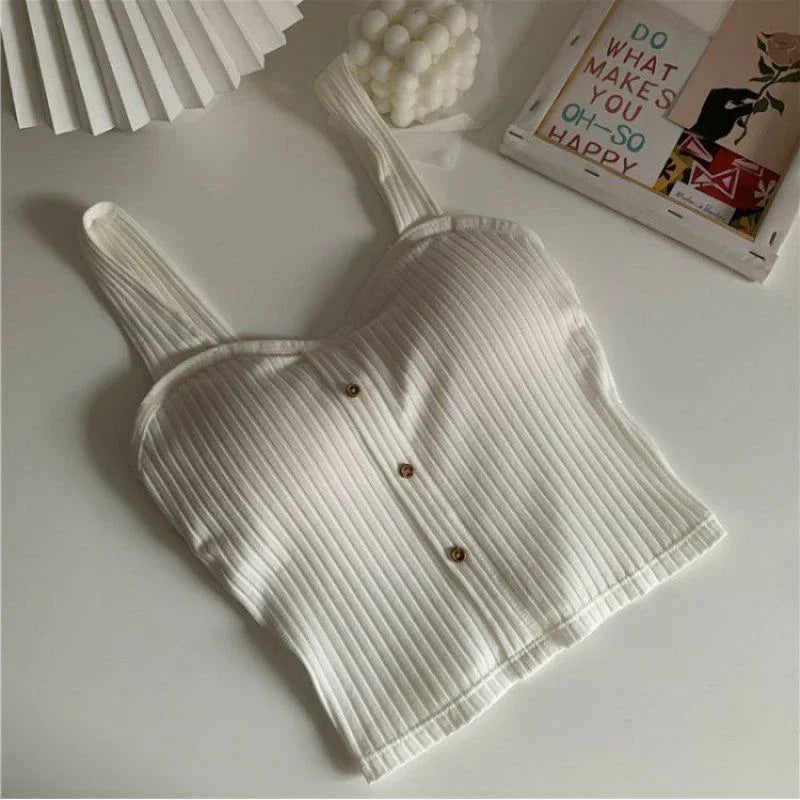 Top Corto Y2K Mujer con Copas | Corset Sexy de Verano Estilo Coreano con Tirantes y Hebilla Decorativa