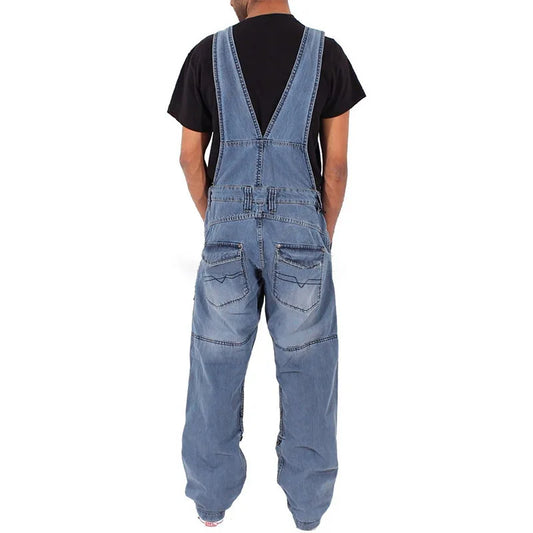 Overol Denim para Hombre – Jumpsuit Baggy con Tirantes y Múltiples Bolsillos Oversize Cintura Media Lavado Casual 2025