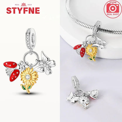 Charm Mariposa Colorida en Plata 925 con Circonitas – Beads Brillantes Compatibles Pandora Mujer Joyería DIY