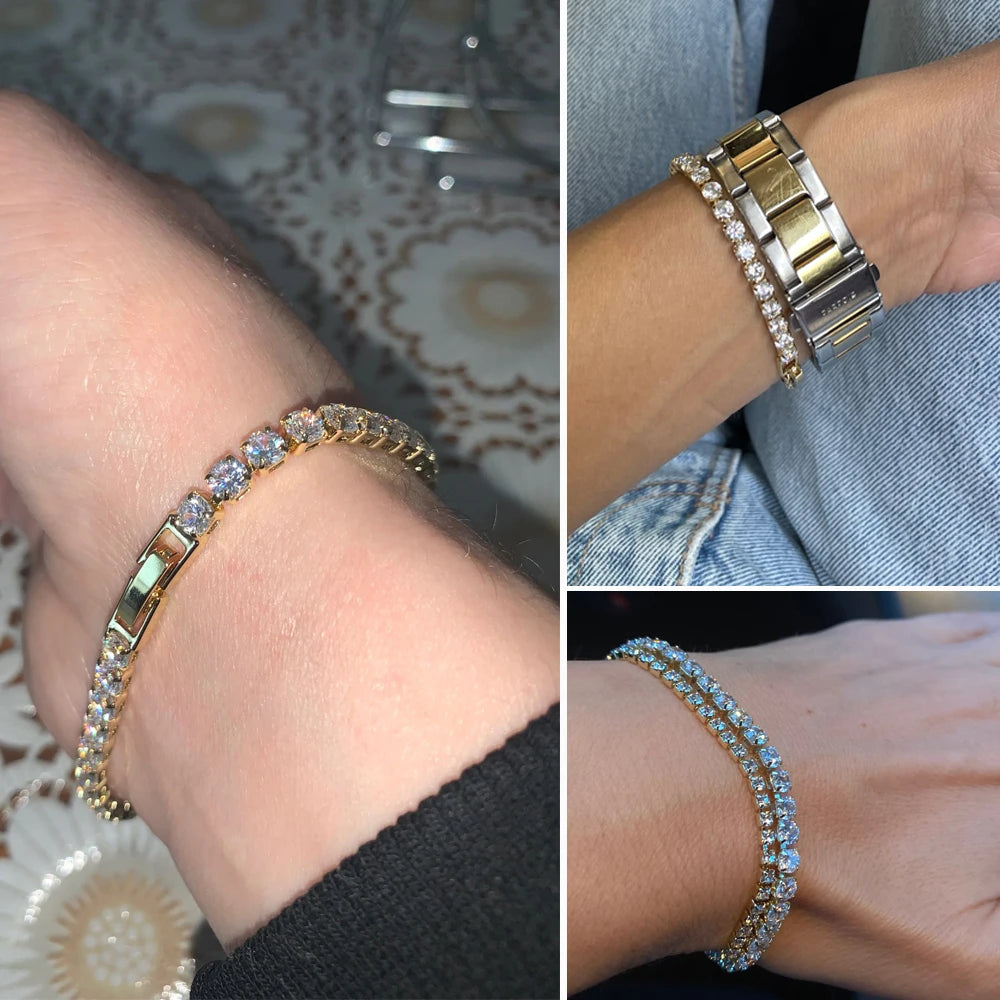 Pulsera tenis mujer plata con circonias AAA+ – Joyería elegante hip hop, cristal brillante para bodas y moda juvenil