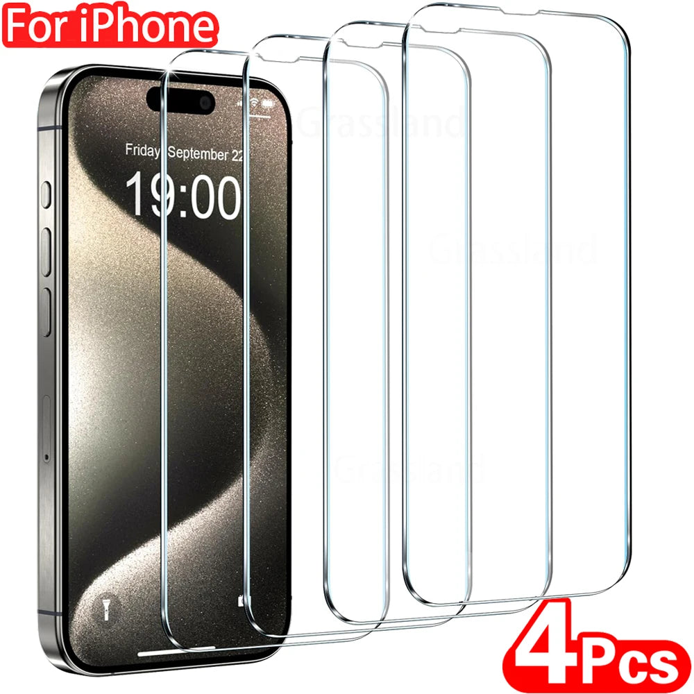 4 Piezas Protector de Pantalla de Vidrio Templado para iPhone 16 15 14 13 12 11 Pro Max X XS XR 7 8 Plus – Cristal Protector