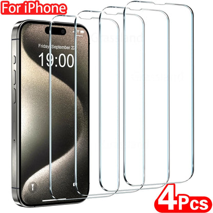 4 Piezas Protector de Pantalla de Vidrio Templado para iPhone 16 15 14 13 12 11 Pro Max X XS XR 7 8 Plus – Cristal Protector