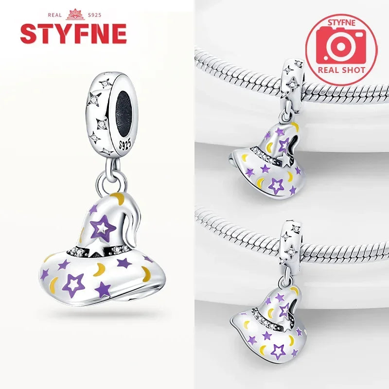 Charm Colgante de Halloween Plata 925 | Bruja Mágica con Efecto Luminoso para Pulsera Original