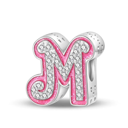 Charm letra alfabeto A-Z con circonias rosas en plata 925 – Abalorio elegante para pulseras tipo Pandora, joyería DIY personalizada