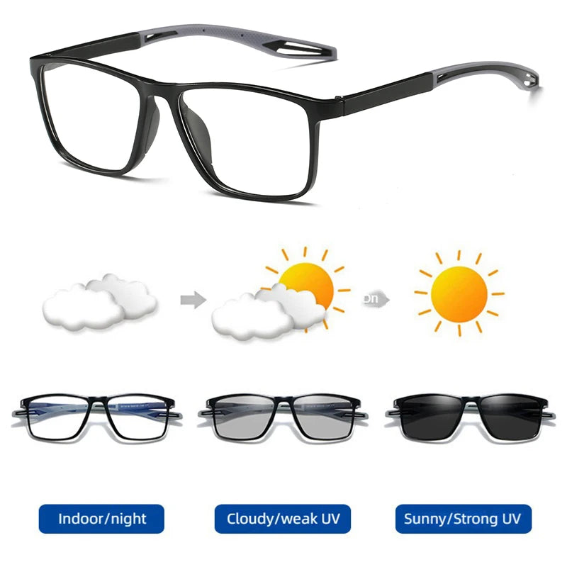 Gafas de Sol Cuadradas Fotocromáticas Unisex | Ligeras TR90 Anti Luz Azul Chameleon Shades