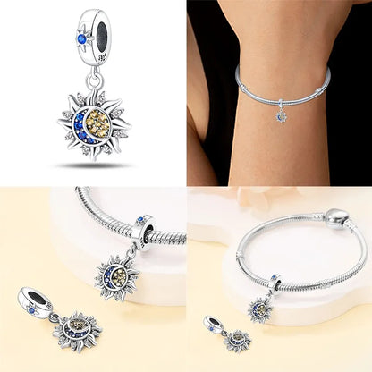Charm luna y estrellas luminoso plata 925 – Abalorio brillante para pulsera tipo Pandora mujer