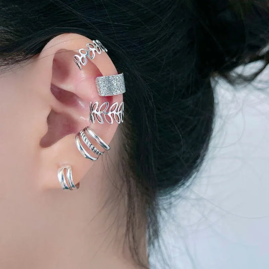 Set de 5 Ear Cuffs Minimalistas – Clips de Oreja en Aleación para Mujer, Sin Agujeros, Estilo Moderno