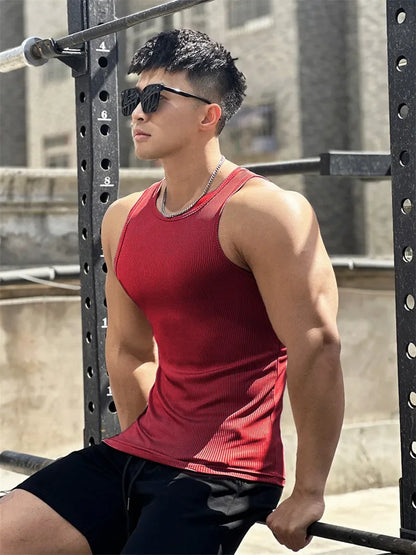 Tank Top Oversized de Hombre – Camiseta Sin Mangas, Cuello Redondo con Rayas Elásticas, Gym, Fitness, Running y Bodybuilding