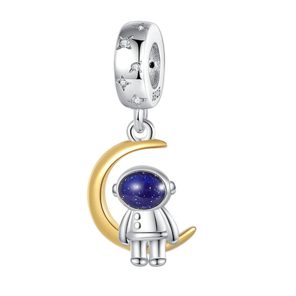 Charm cielo estrellado luna y estrella en plata 925 – Abalorio elegante para pulseras tipo Pandora, joyería DIY cósmica