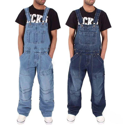 Overol Denim para Hombre – Jumpsuit Baggy con Tirantes y Múltiples Bolsillos Oversize Cintura Media Lavado Casual 2025