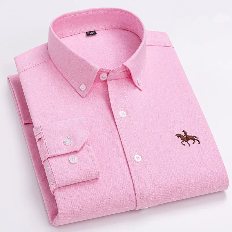 Camisa Hombre 2024 | Oxford de Algodón con Bordado de Caballo y Manga Larga Oversize
