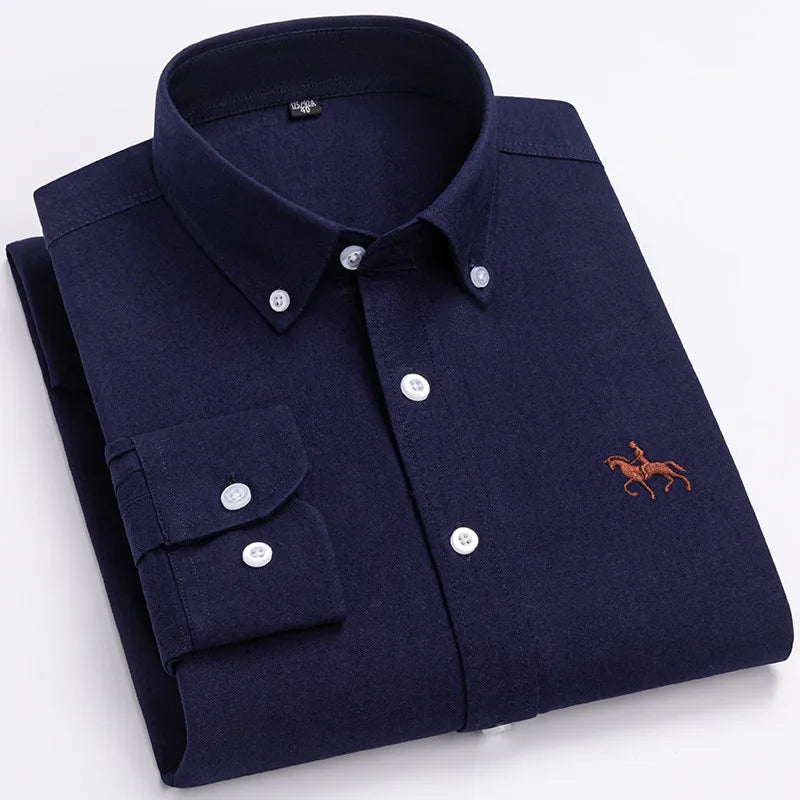 Camisa Hombre 2024 | Oxford de Algodón con Bordado de Caballo y Manga Larga Oversize
