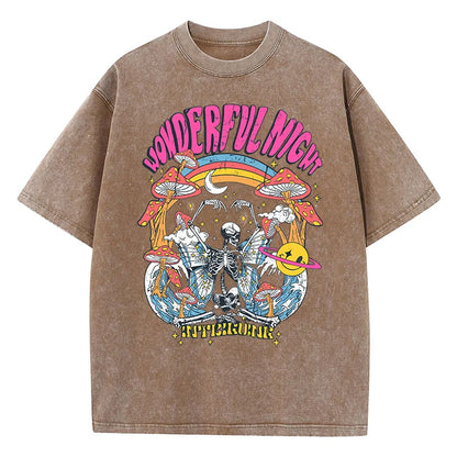 Camiseta Oversize Mujer Vintage | Estampado Esqueleto Mariposa Olas Streetwear