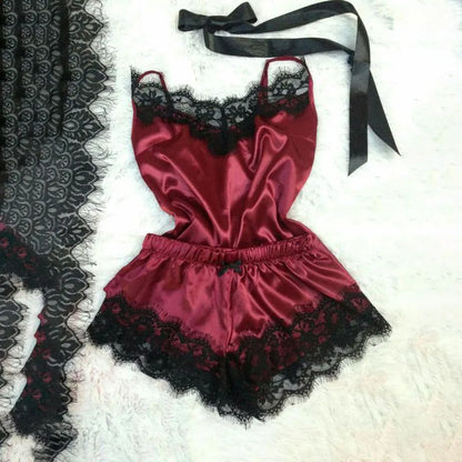 Pijama Sexy Mujer 3 Piezas | Satinado Seda Hielo Bata + Camisón + Lencería