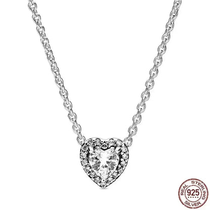 Collar colgante corazón redondo plata 925 – Dije clásico brillante compatible Pandora