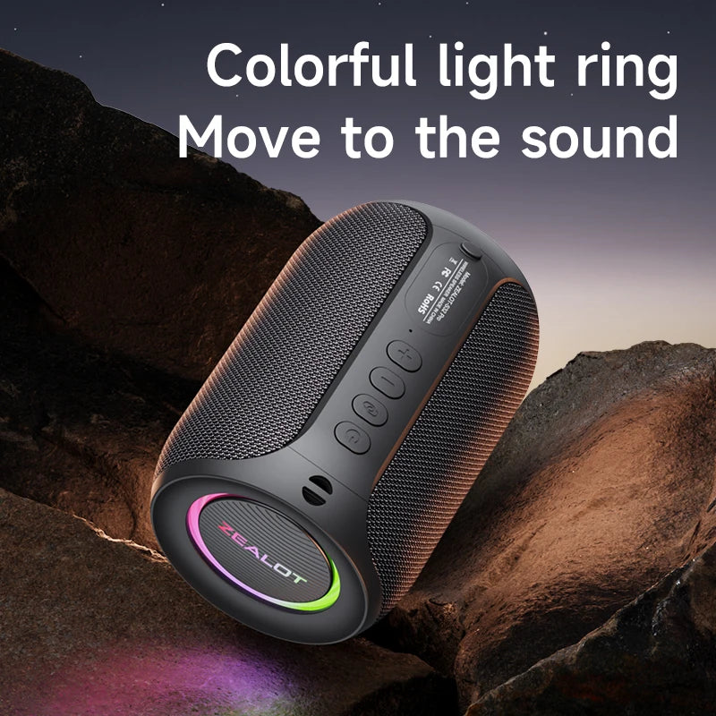 Zealot S32PRO Altavoz Bluetooth Potente 15W – Parlante Inalámbrico con Graves Profundos, Luces LED, Impermeable IPX5 y 15H de Reproducción