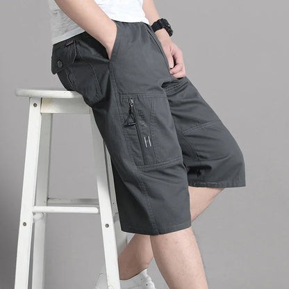Shorts Cargo de Algodón para Hombre – Rodilla, Bolsillo con Cremallera, Cintura Elástica, Climbing, Jogger, Casual y Deportivo