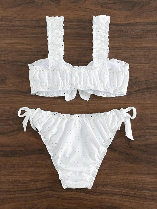 Bikini Mujer 2025 | Knot Front Tie Lateral Blanco Playa y Piscina