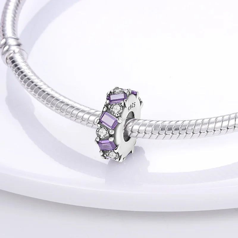 Charm separador redondo plata 925 con circonitas de colores – Compatible Pandora, joyería DIY elegante