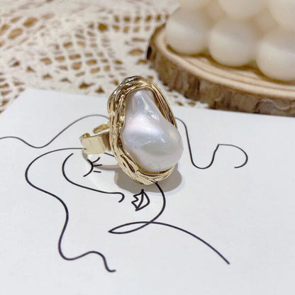 Anillo Estrella de Mar con Perla – Ajustable, Dorado, Joyería de Moda Coreana 2025
