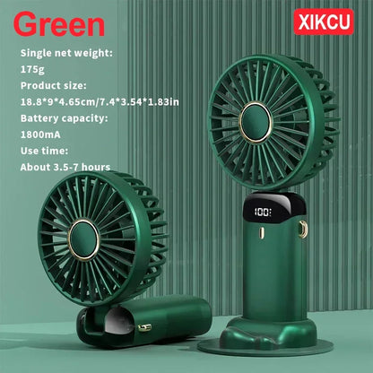 Ventilador portátil XIKCU 3000mAh – Mini USB recargable, plegable, 5 velocidades, LED, de mano, escritorio y cuello