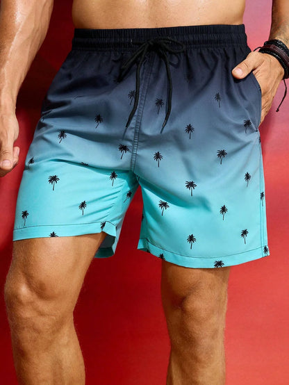 Bañador Hombre Degradado Palmeras 3D | Shorts Playa Oversize Surf y Natación – Ropa Tropical Verano