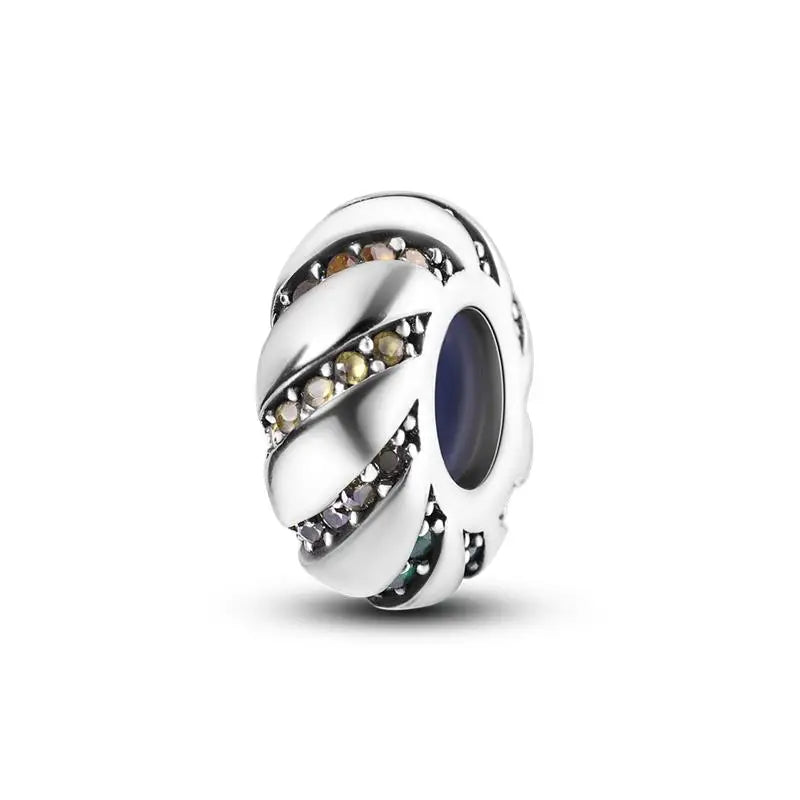Charm separador redondo plata 925 con circonitas de colores – Compatible Pandora, joyería DIY elegante