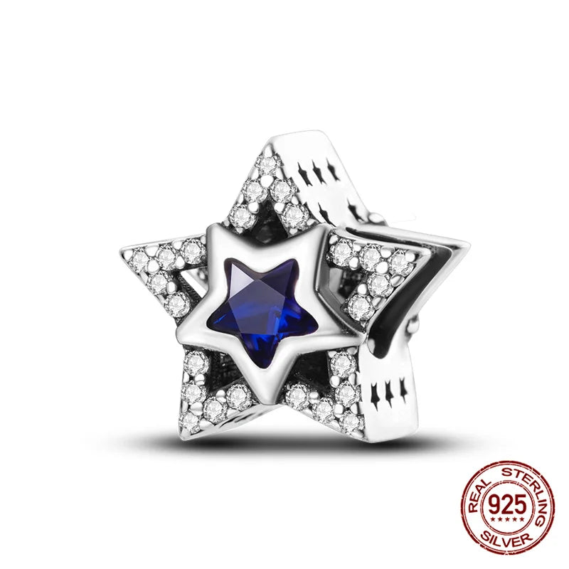 Charm luna y estrellas luminoso plata 925 – Abalorio brillante para pulsera tipo Pandora mujer