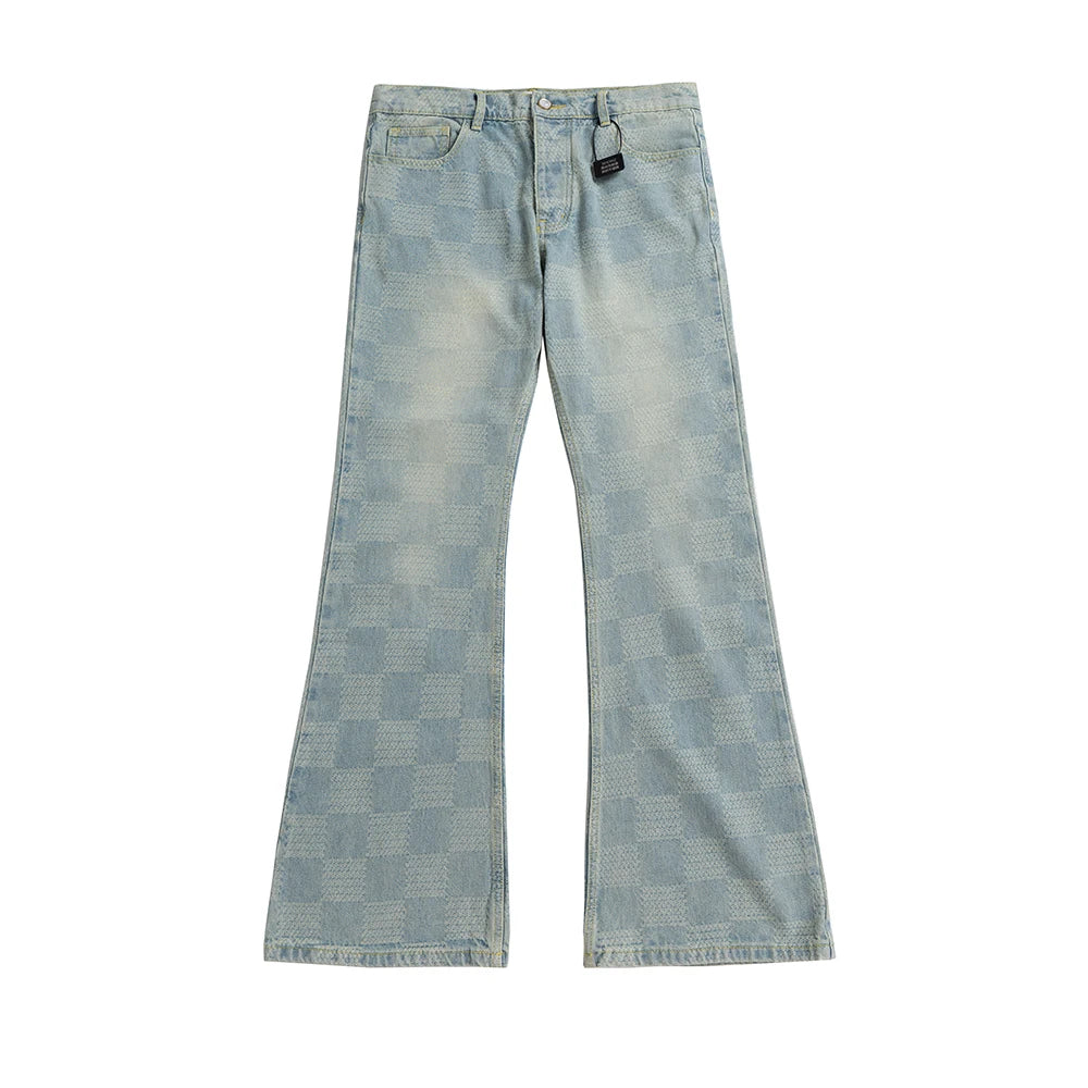Jeans Hombre Acampanados Cuadros | Pantalones Rectos Patchwork Oversize High Street Moda Y2K